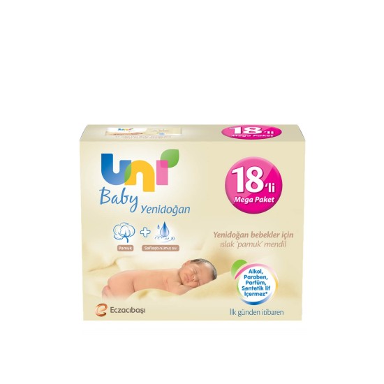 Uni Baby Yenidoğan Islak Pamuk Mendil 18'li Mega Paket 720'li